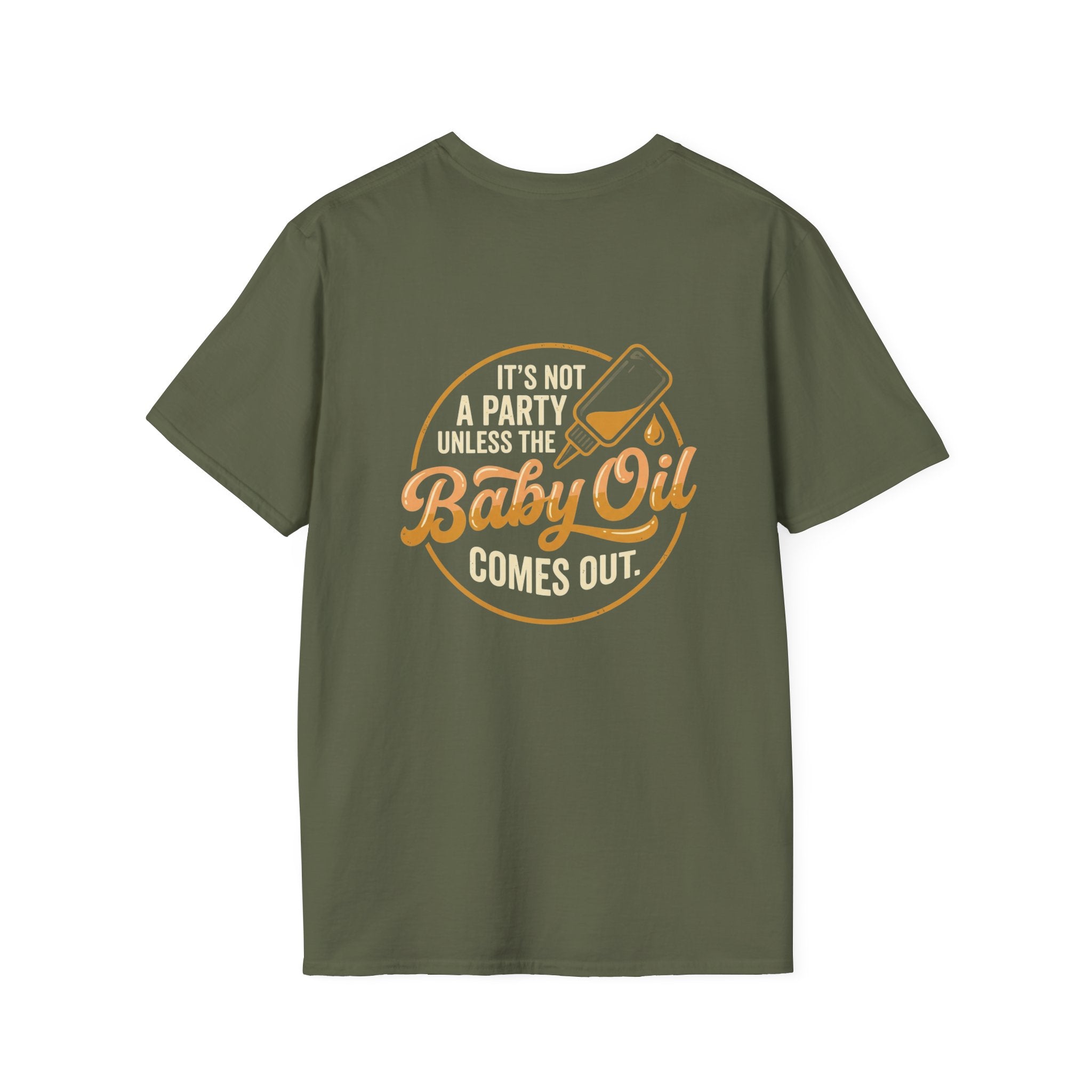 T-Shirt — “It’s Not a Party Unless the Baby Oil Comes Out” Retro Graphic Tee