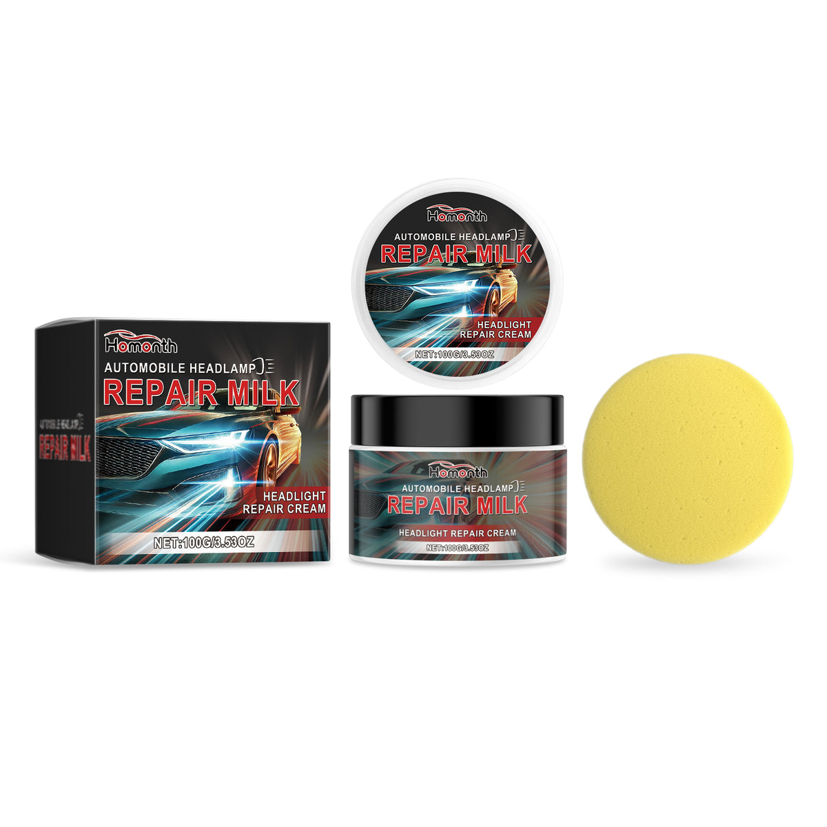 Homonth Car Headlight Repair Kit, Car Bright Retreading Agent, Light Scratch Yellow Retreading Crystal Plating Agent
