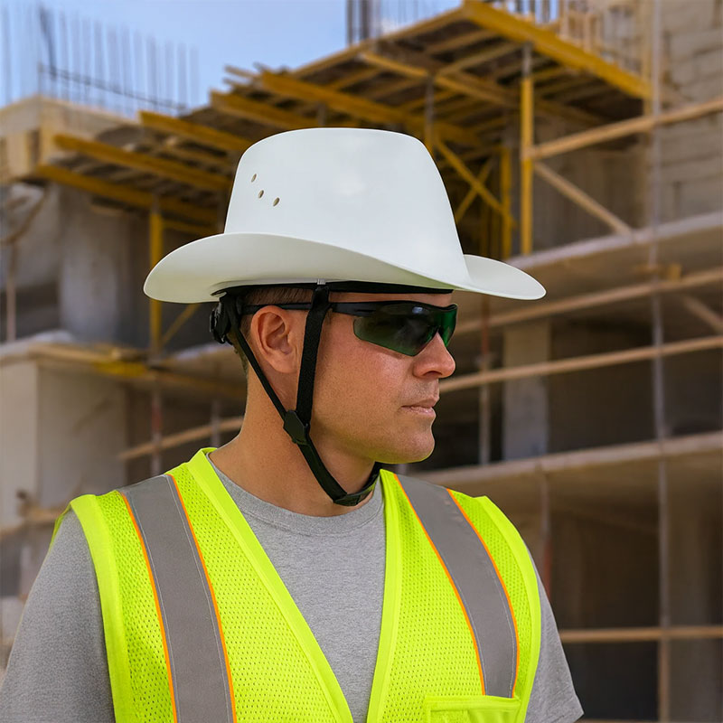 Full-Brim Cowboy Hard Hat with Goggles, ANSI-Certified Safety Helmet for Outdoor.