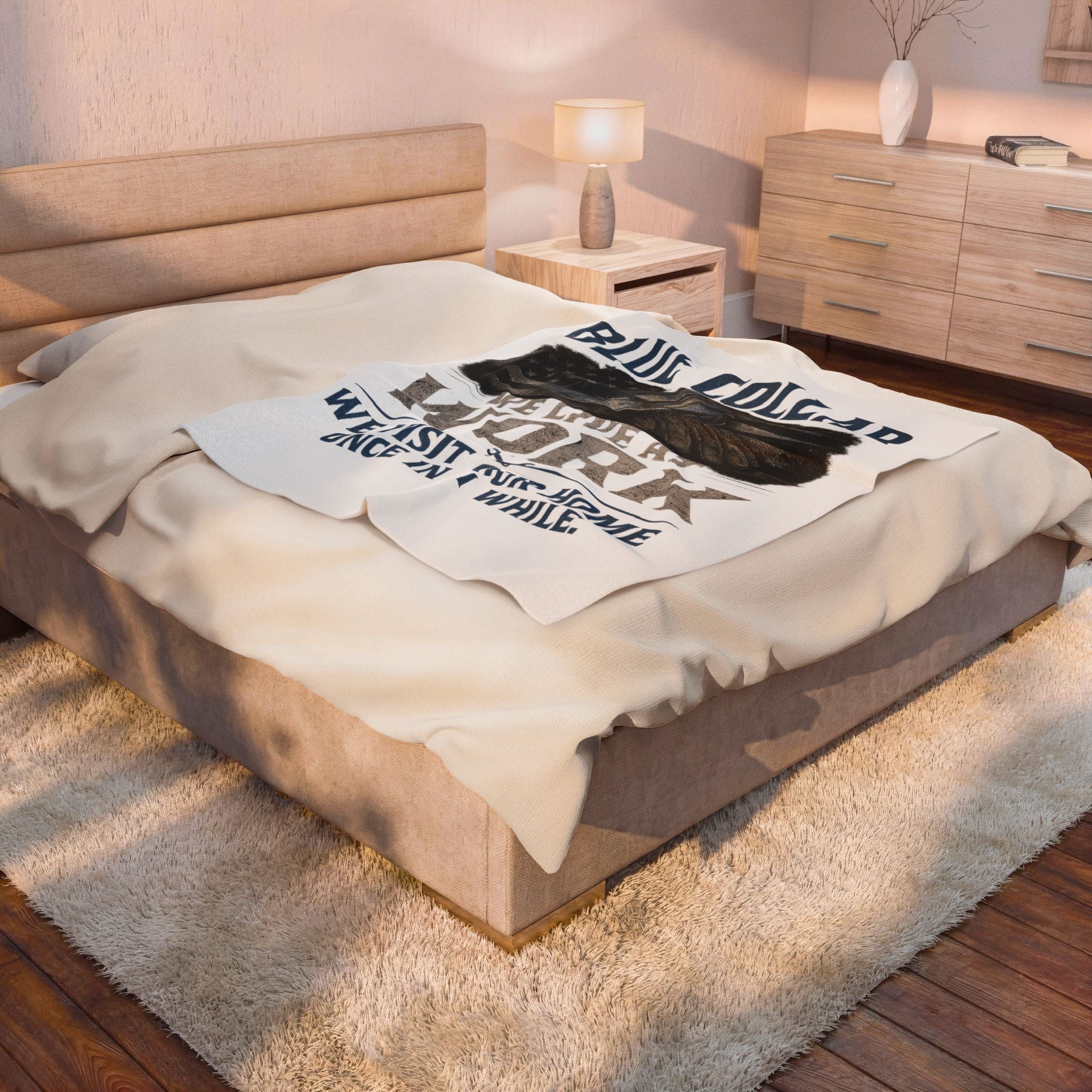 Blue Collar Velveteen Plush Blanket – "We Live at Work" American Worker Throw
